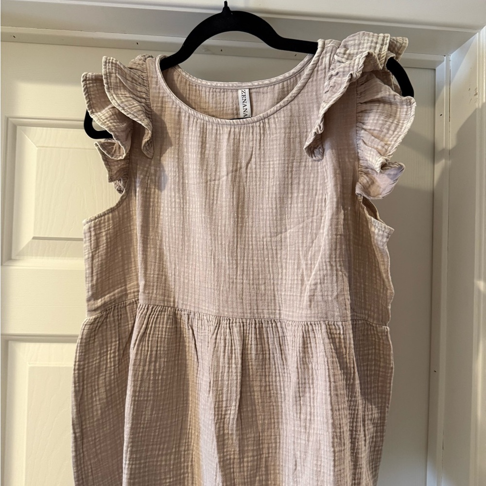 Zenana Outfitters Beige Textured Ruffle Blouse